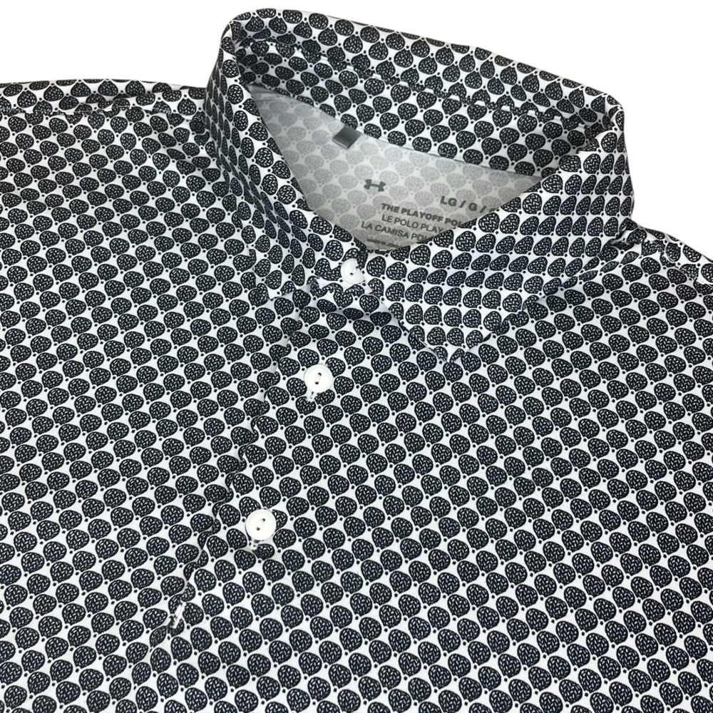 Under Armour Men's Playoff Polo Shirt Large Black White Geometric Golf Top Large